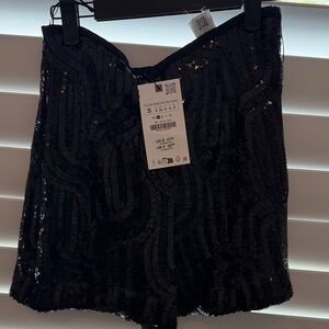 NWT Zara Black Sequin High-Waist Shorts